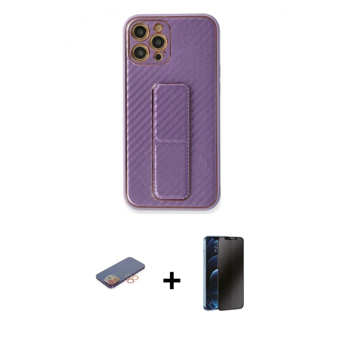 MARSİLYAN™- iPhone 12 Pro Kılıf Yörünge Yansıma - Siyah 3D Antistatik Hayalet Cam Ekran Koruyucu + Renkli Kamera Lens Koruma Cam - TU