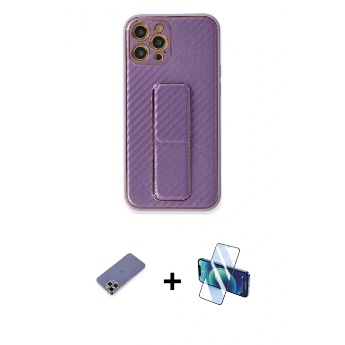 MARSİLYAN™- iPhone 12 Pro Kılıf Yörünge Yansıma - Siyah 3D Antistatik Seramik Nano Ekran Koruyucu + Metal Kamera Lens Koruma Cam - GD