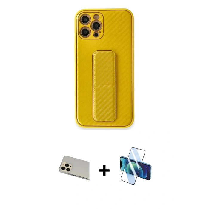 MARSİLYAN™- iPhone 12 Pro Kılıf Yörünge Yansıma - Siyah 3D Antistatik Seramik Nano Ekran Koruyucu + Rainbow Kamera Lens Koruma Cam - GD