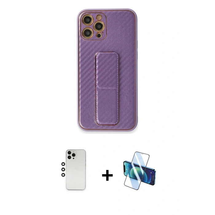 MARSİLYAN™- iPhone 12 Pro Kılıf Yörünge Yansıma - Siyah 3D Antistatik Seramik Nano Ekran Koruyucu + Shine Kamera Lens - GS