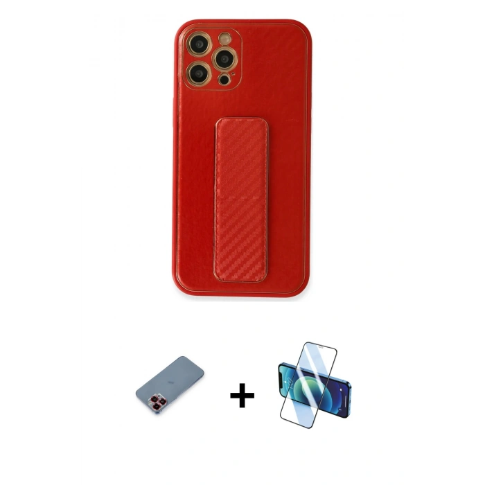 MARSİLYAN™- iPhone 12 Pro Kılıf Yörünge Yansıma - Siyah 3D Antistatik Seramik Nano Ekran Koruyucu + Metal Kamera Lens Koruma Cam - KI