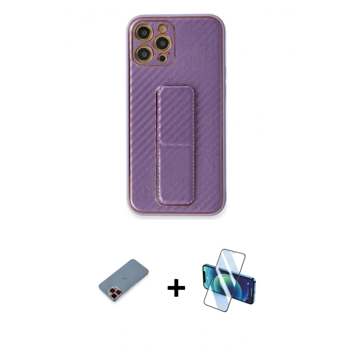 MARSİLYAN™- iPhone 12 Pro Kılıf Yörünge Yansıma - Siyah 3D Antistatik Seramik Nano Ekran Koruyucu + Metal Kamera Lens Koruma Cam - KI
