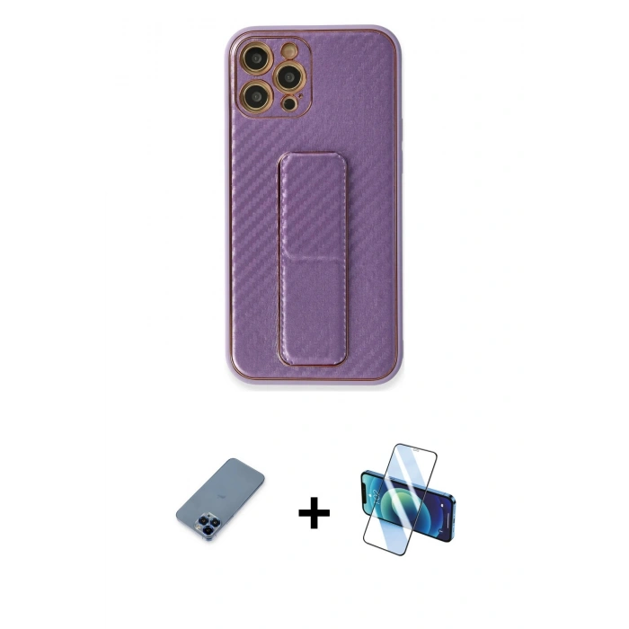 MARSİLYAN™- iPhone 12 Pro Kılıf Yörünge Yansıma - Siyah 3D Antistatik Seramik Nano Ekran Koruyucu + Metal Kamera Lens Koruma Cam - MI