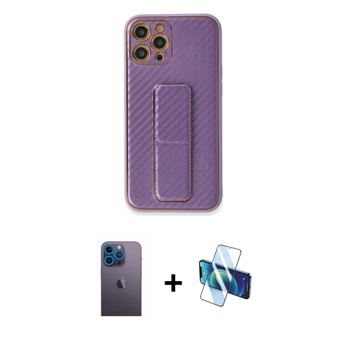 MARSİLYAN™- iPhone 12 Pro Kılıf Yörünge Yansıma - Siyah 3D Antistatik Seramik Nano Ekran Koruyucu + Neon Fosforlu Kamera Lens - MI