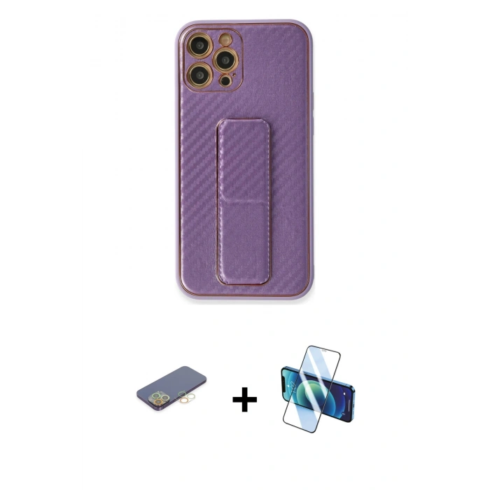 MARSİLYAN™- iPhone 12 Pro Kılıf Yörünge Yansıma - Siyah 3D Antistatik Seramik Nano Ekran Koruyucu + Renkli Kamera Lens Koruma Cam - SI