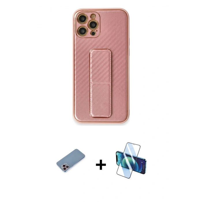 MARSİLYAN™- iPhone 12 Pro Kılıf Yörünge Yansıma - Siyah 3D Antistatik Seramik Nano Ekran Koruyucu + Shine Kamera Lens Koruma Cam - PE