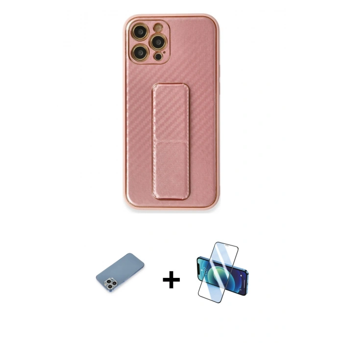 MARSİLYAN™- iPhone 12 Pro Kılıf Yörünge Yansıma - Siyah 3D Antistatik Seramik Nano Ekran Koruyucu + Shine Kamera Lens Koruma Cam - GS