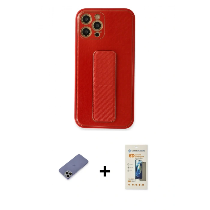 MARSİLYAN™- iPhone 12 Pro Kılıf Yörünge Yansıma - Siyah 6D Mat Seramik Hayalet Nano Ekran Koruyucu + Metal Kamera Lens Koruma Cam - GD