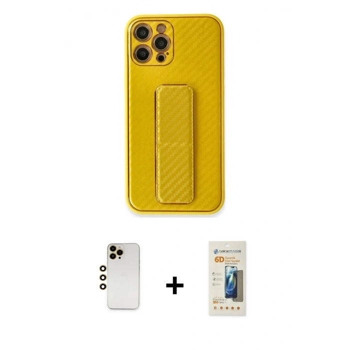 MARSİLYAN™- iPhone 12 Pro Kılıf Yörünge Yansıma - Siyah 6D Mat Seramik Hayalet Nano Ekran Koruyucu + Shine Kamera Lens - GD
