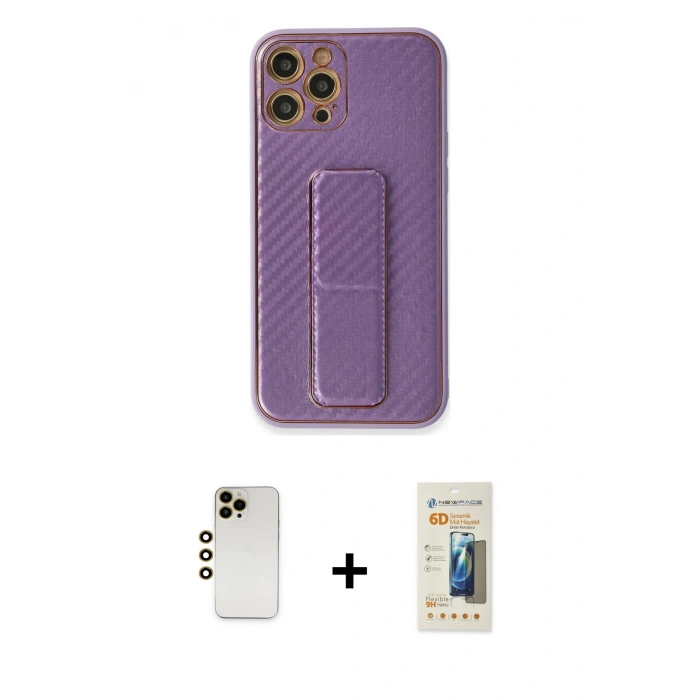 MARSİLYAN™- iPhone 12 Pro Kılıf Yörünge Yansıma - Siyah 6D Mat Seramik Hayalet Nano Ekran Koruyucu + Shine Kamera Lens - GD