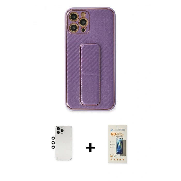 MARSİLYAN™- iPhone 12 Pro Kılıf Yörünge Yansıma - Siyah 6D Mat Seramik Hayalet Nano Ekran Koruyucu + Shine Kamera Lens - GS