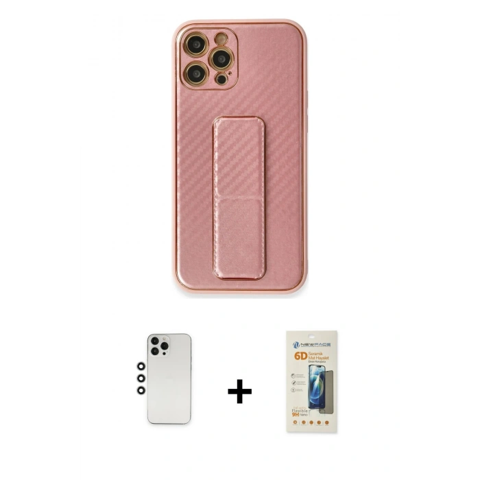 MARSİLYAN™- iPhone 12 Pro Kılıf Yörünge Yansıma - Siyah 6D Mat Seramik Hayalet Nano Ekran Koruyucu + Shine Kamera Lens - GS