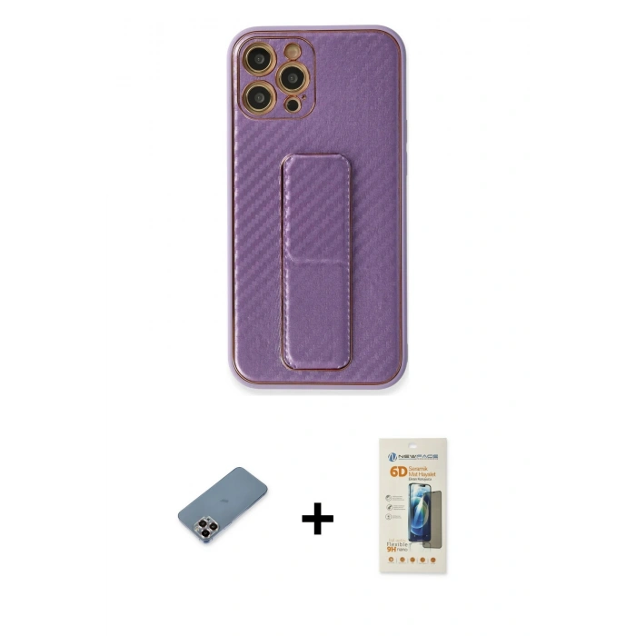MARSİLYAN™- iPhone 12 Pro Kılıf Yörünge Yansıma - Siyah 6D Mat Seramik Hayalet Nano Ekran Koruyucu + Metal Kamera Lens Koruma Cam - MR