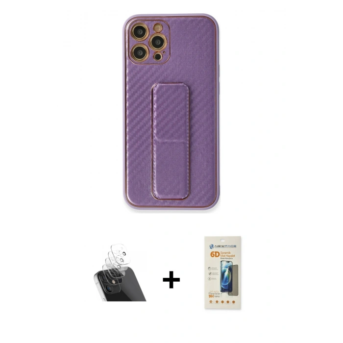 MARSİLYAN™- iPhone 12 Pro Kılıf Yörünge Yansıma - Siyah 6D Mat Seramik Hayalet Nano Ekran Koruyucu + Kamera Lens Koruma Cam - SF