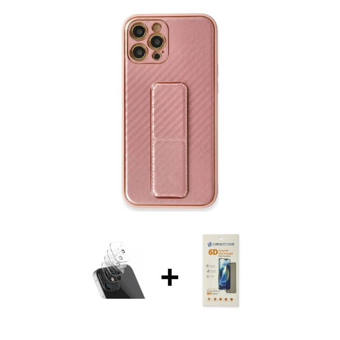 MARSİLYAN™- iPhone 12 Pro Kılıf Yörünge Yansıma - Siyah 6D Mat Seramik Hayalet Nano Ekran Koruyucu + Kamera Lens Koruma Cam - SF