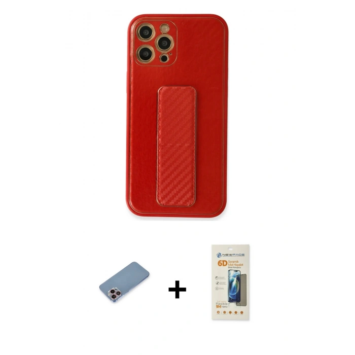 MARSİLYAN™- iPhone 12 Pro Kılıf Yörünge Yansıma - Siyah 6D Mat Seramik Hayalet Nano Ekran Koruyucu + Shine Kamera Lens Koruma Cam - PE