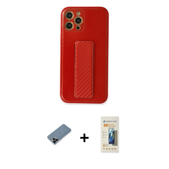 MARSİLYAN™- iPhone 12 Pro Kılıf Yörünge Yansıma - Siyah 6D Mat Seramik Hayalet Nano Ekran Koruyucu + Shine Kamera Lens Koruma Cam - SH