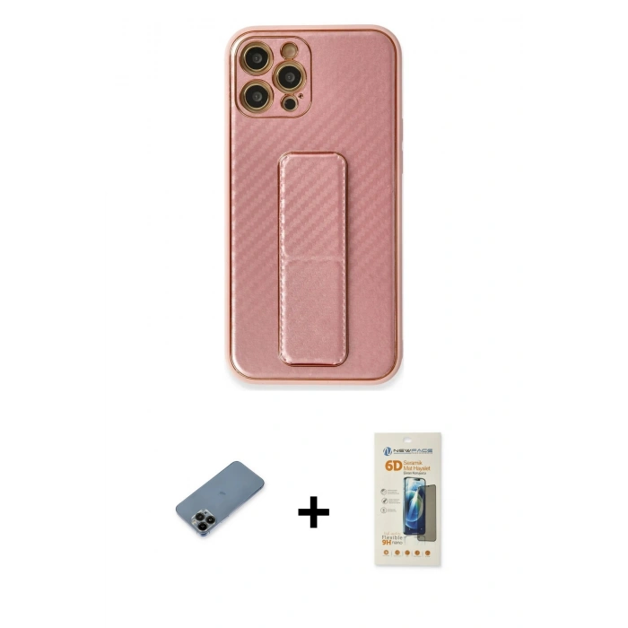 MARSİLYAN™- iPhone 12 Pro Kılıf Yörünge Yansıma - Siyah 6D Mat Seramik Hayalet Nano Ekran Koruyucu + Shine Kamera Lens Koruma Cam - SH