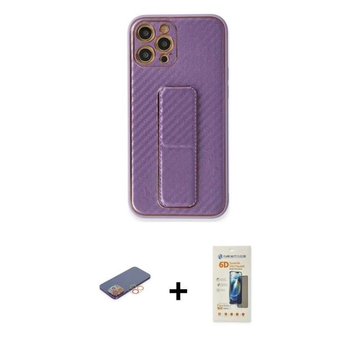 MARSİLYAN™- iPhone 12 Pro Kılıf Yörünge Yansıma - Siyah 6D Mat Seramik Hayalet Nano Ekran Koruyucu + Renkli Kamera Lens Koruma Cam - TU