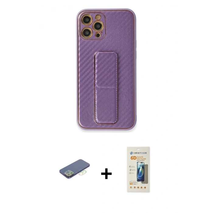 MARSİLYAN™- iPhone 12 Pro Kılıf Yörünge Yansıma - Siyah 6D Mat Seramik Hayalet Nano Ekran Koruyucu + Renkli Kamera Lens Koruma Cam - YL