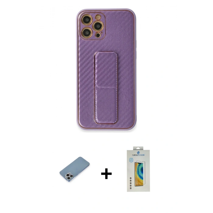 MARSİLYAN™- iPhone 12 Pro Kılıf Yörünge Yansıma - Siyah Polymer Nano Ekran Koruyucu + Shine Kamera Lens Koruma Cam - GI