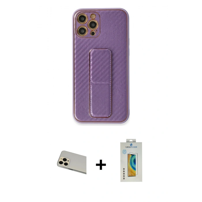 MARSİLYAN™- iPhone 12 Pro Kılıf Yörünge Yansıma - Siyah Polymer Nano Ekran Koruyucu + Rainbow Kamera Lens Koruma Cam - GD