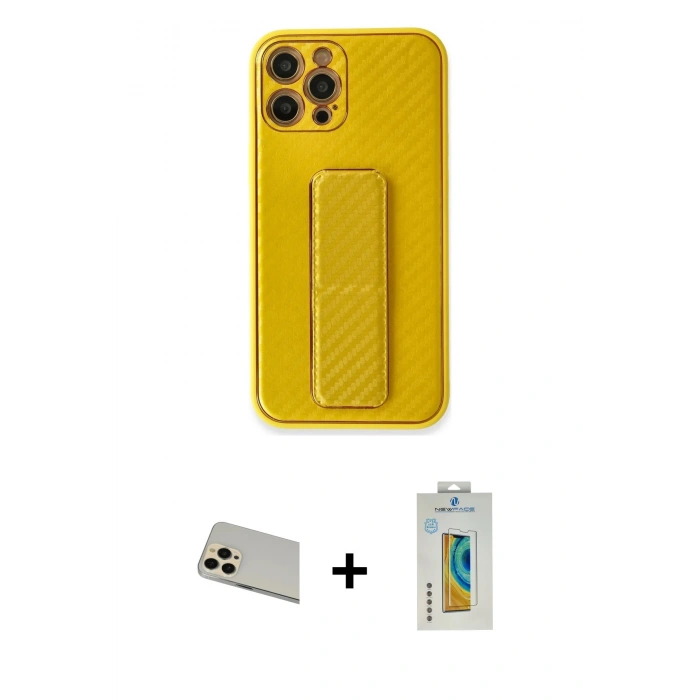 MARSİLYAN™- iPhone 12 Pro Kılıf Yörünge Yansıma - Siyah Polymer Nano Ekran Koruyucu + Rainbow Kamera Lens Koruma Cam - GD