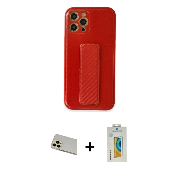 MARSİLYAN™- iPhone 12 Pro Kılıf Yörünge Yansıma - Siyah Polymer Nano Ekran Koruyucu + Rainbow Kamera Lens Koruma Cam - GD