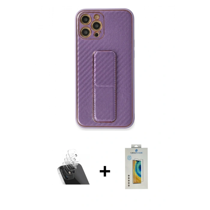 MARSİLYAN™- iPhone 12 Pro Kılıf Yörünge Yansıma - Siyah Polymer Nano Ekran Koruyucu + Kamera Lens Koruma Cam - SF