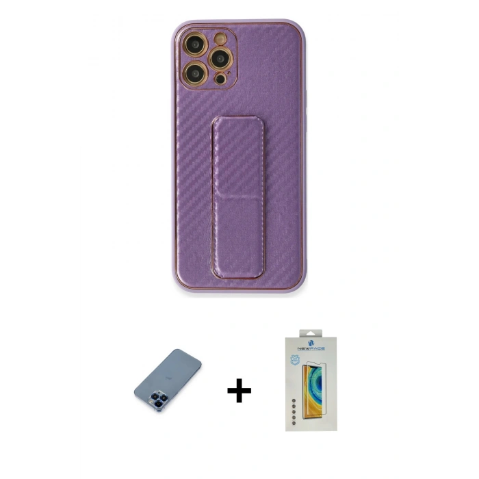 MARSİLYAN™- iPhone 12 Pro Kılıf Yörünge Yansıma - Siyah Polymer Nano Ekran Koruyucu + Metal Kamera Lens Koruma Cam - MI