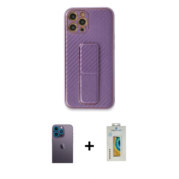 MARSİLYAN™- iPhone 12 Pro Kılıf Yörünge Yansıma - Siyah Polymer Nano Ekran Koruyucu + Neon Fosforlu Kamera Lens - MI