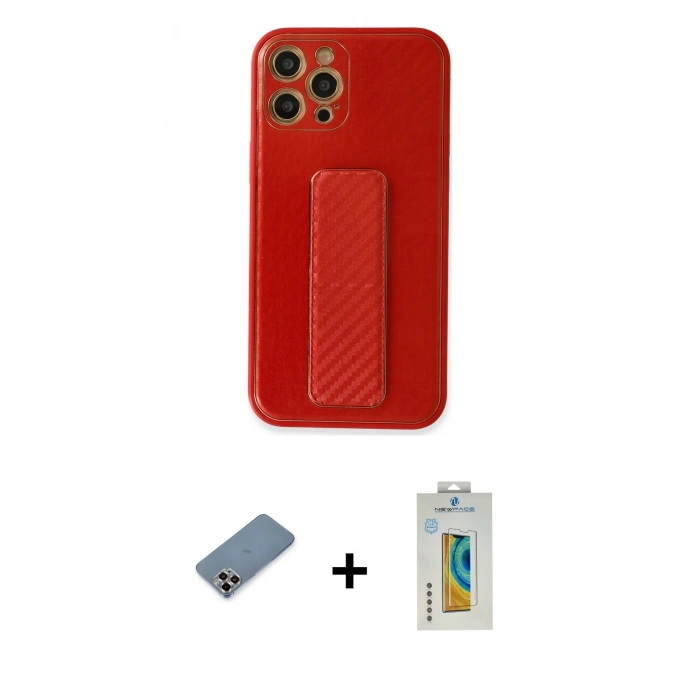 MARSİLYAN™- iPhone 12 Pro Kılıf Yörünge Yansıma - Siyah Polymer Nano Ekran Koruyucu + Metal Kamera Lens Koruma Cam - MR