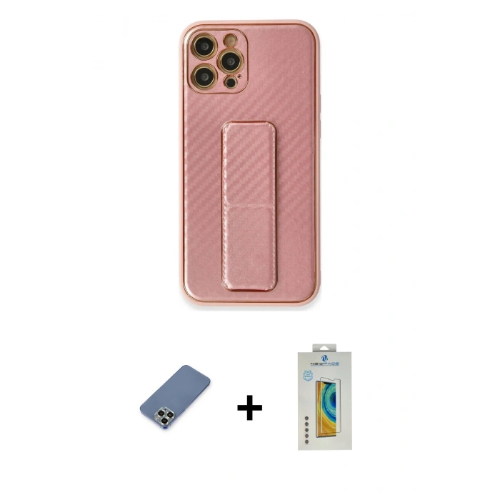 MARSİLYAN™- iPhone 12 Pro Kılıf Yörünge Yansıma - Siyah Polymer Nano Ekran Koruyucu + Metal Kamera Lens Koruma Cam - AKYL