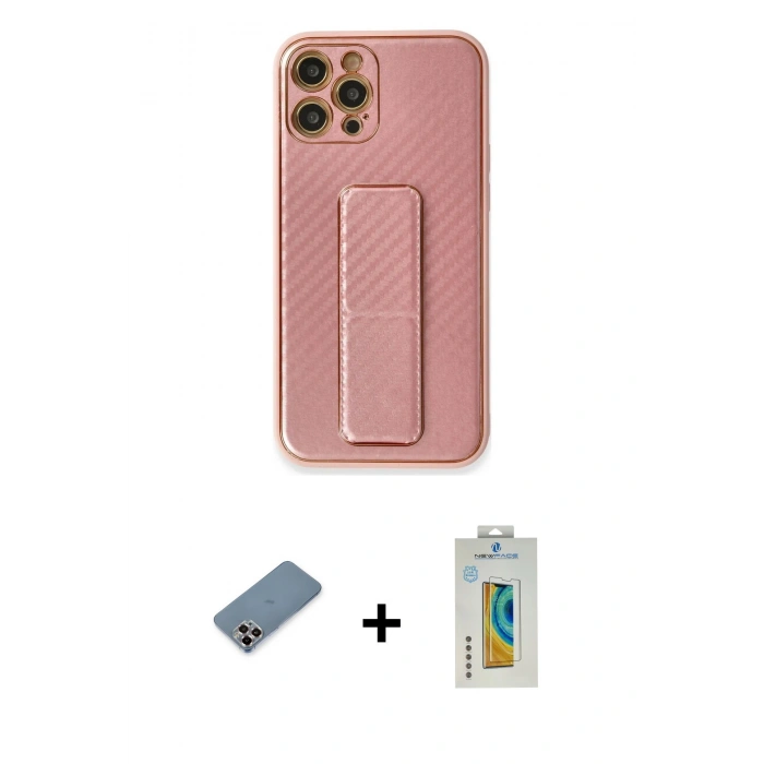 MARSİLYAN™- iPhone 12 Pro Kılıf Yörünge Yansıma - Siyah Polymer Nano Ekran Koruyucu + Metal Kamera Lens Koruma Cam - MR