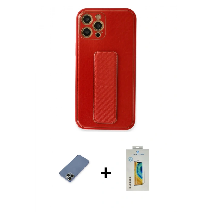 MARSİLYAN™- iPhone 12 Pro Kılıf Yörünge Yansıma - Siyah Polymer Nano Ekran Koruyucu + Metal Kamera Lens Koruma Cam - AKYL