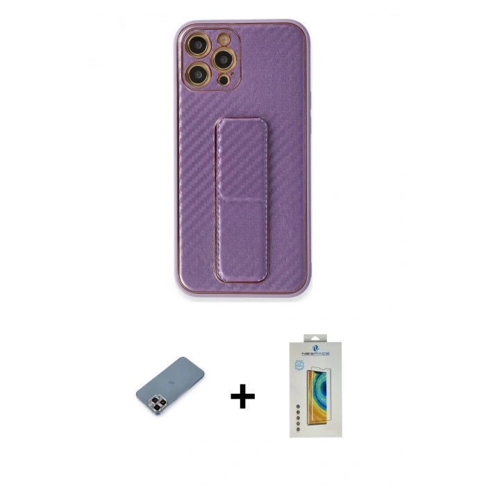 MARSİLYAN™- iPhone 12 Pro Kılıf Yörünge Yansıma - Siyah Polymer Nano Ekran Koruyucu + Metal Kamera Lens Koruma Cam - MR