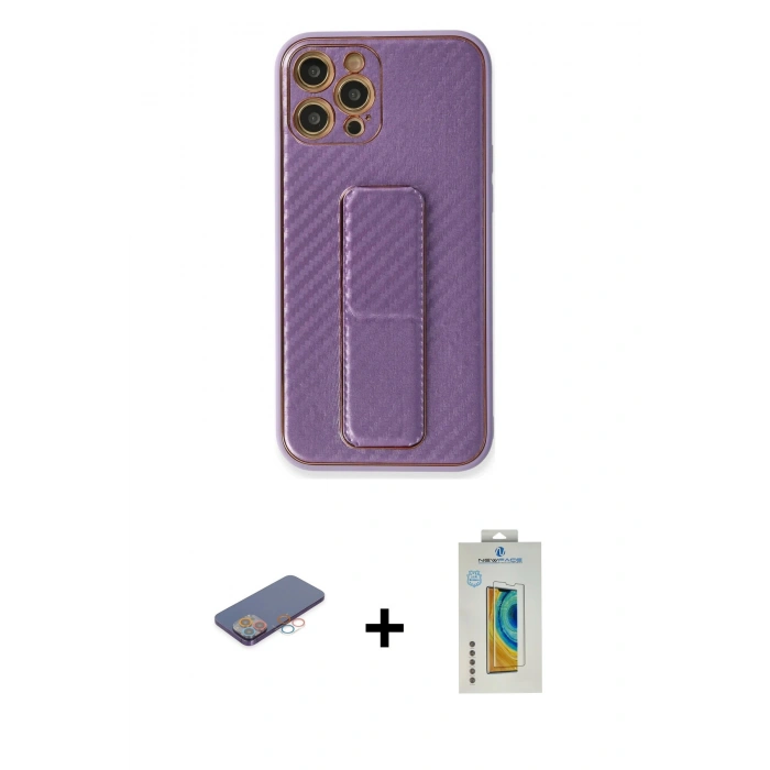 MARSİLYAN™- iPhone 12 Pro Kılıf Yörünge Yansıma - Siyah Polymer Nano Ekran Koruyucu + Renkli Kamera Lens Koruma Cam - PE