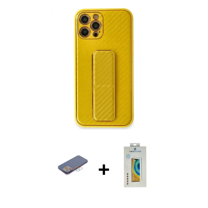 MARSİLYAN™- iPhone 12 Pro Kılıf Yörünge Yansıma - Siyah Polymer Nano Ekran Koruyucu + Renkli Kamera Lens Koruma Cam - PE