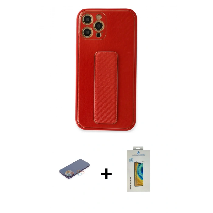 MARSİLYAN™- iPhone 12 Pro Kılıf Yörünge Yansıma - Siyah Polymer Nano Ekran Koruyucu + Renkli Kamera Lens Koruma Cam - PE
