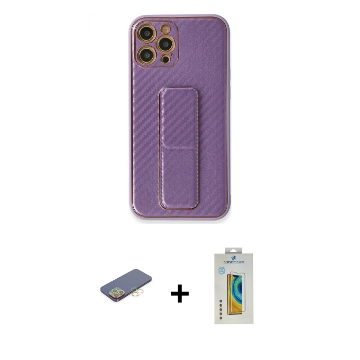 MARSİLYAN™- iPhone 12 Pro Kılıf Yörünge Yansıma - Siyah Polymer Nano Ekran Koruyucu + Renkli Kamera Lens Koruma Cam - SI
