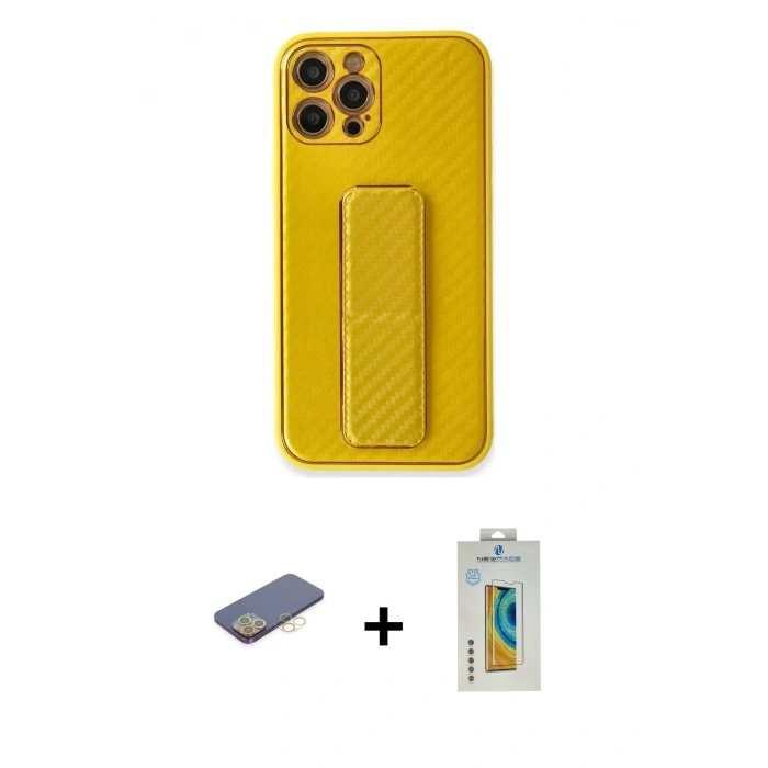 MARSİLYAN™- iPhone 12 Pro Kılıf Yörünge Yansıma - Siyah Polymer Nano Ekran Koruyucu + Renkli Kamera Lens Koruma Cam - SI