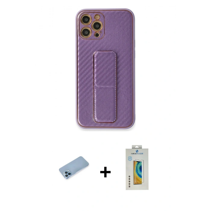 MARSİLYAN™- iPhone 12 Pro Kılıf Yörünge Yansıma - Siyah Polymer Nano Ekran Koruyucu + Shine Kamera Lens Koruma Cam - MI