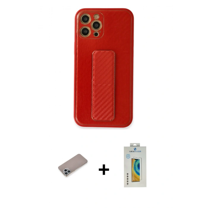 MARSİLYAN™- iPhone 12 Pro Kılıf Yörünge Yansıma - Siyah Polymer Nano Ekran Koruyucu + Shine Kamera Lens Koruma Cam - SABE