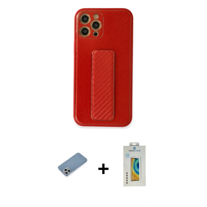 MARSİLYAN™- iPhone 12 Pro Kılıf Yörünge Yansıma - Siyah Polymer Nano Ekran Koruyucu + Shine Kamera Lens Koruma Cam - GS
