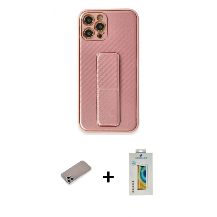 MARSİLYAN™- iPhone 12 Pro Kılıf Yörünge Yansıma - Siyah Polymer Nano Ekran Koruyucu + Shine Kamera Lens Koruma Cam - SABE
