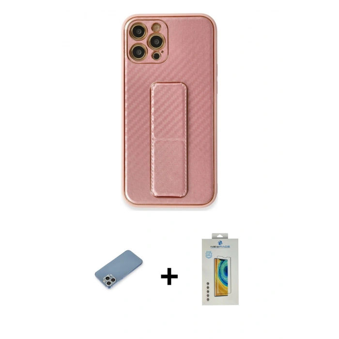 MARSİLYAN™- iPhone 12 Pro Kılıf Yörünge Yansıma - Siyah Polymer Nano Ekran Koruyucu + Shine Kamera Lens Koruma Cam - GS
