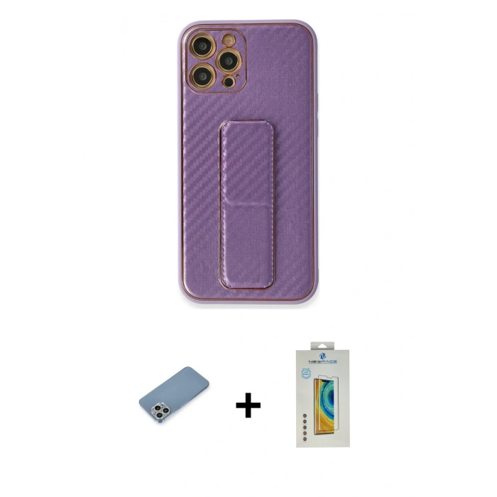 MARSİLYAN™- iPhone 12 Pro Kılıf Yörünge Yansıma - Siyah Polymer Nano Ekran Koruyucu + Shine Kamera Lens Koruma Cam - GS