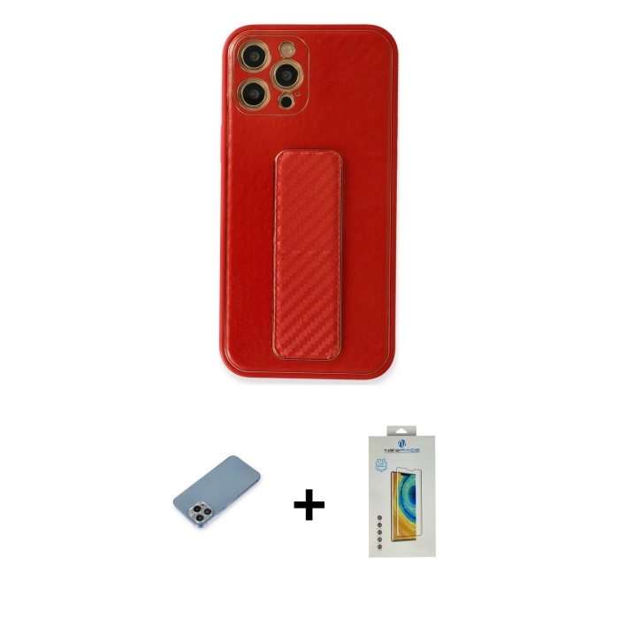 MARSİLYAN™- iPhone 12 Pro Kılıf Yörünge Yansıma - Siyah Polymer Nano Ekran Koruyucu + Shine Kamera Lens Koruma Cam - GI