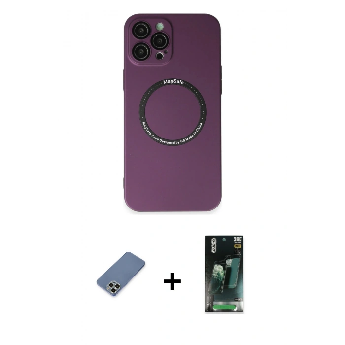 MARSİLYAN™- iPhone 12 Pro Kılıf Zirve Klasik Prime - Şeffaf 360 Full Body Arka Koruyucu + Metal Kamera Lens Koruma Cam - AKYL