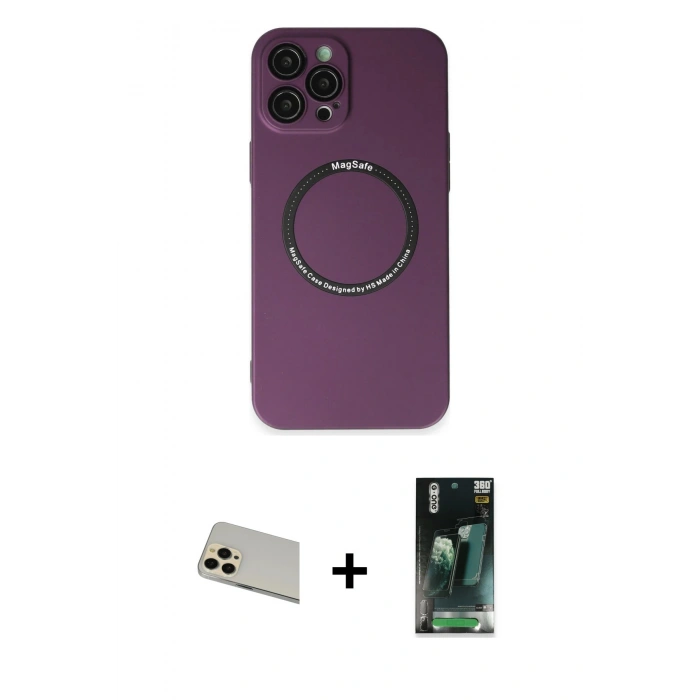 MARSİLYAN™- iPhone 12 Pro Kılıf Zirve Klasik Prime - Şeffaf 360 Full Body Arka Koruyucu + Rainbow Kamera Lens Koruma Cam - GD
